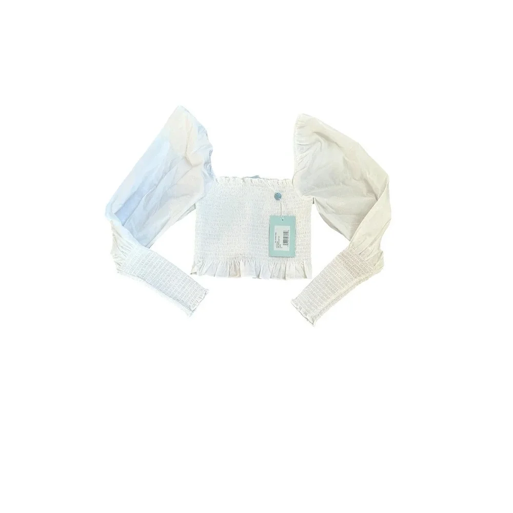 Hill‎ House Home The Grace Nap Top White Smocked Square Neck Puff Sleeve S NWT